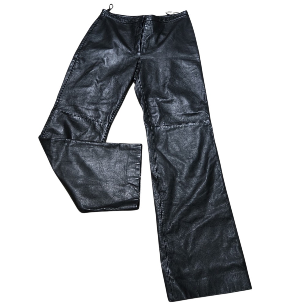 Ann Taylor LOFT Black 100% Leather Straight Leg Pants Petite 6P Vintage
